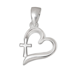 Herz 12 mm mit Kreuz in Form offen glänzend Echt Silber 925
