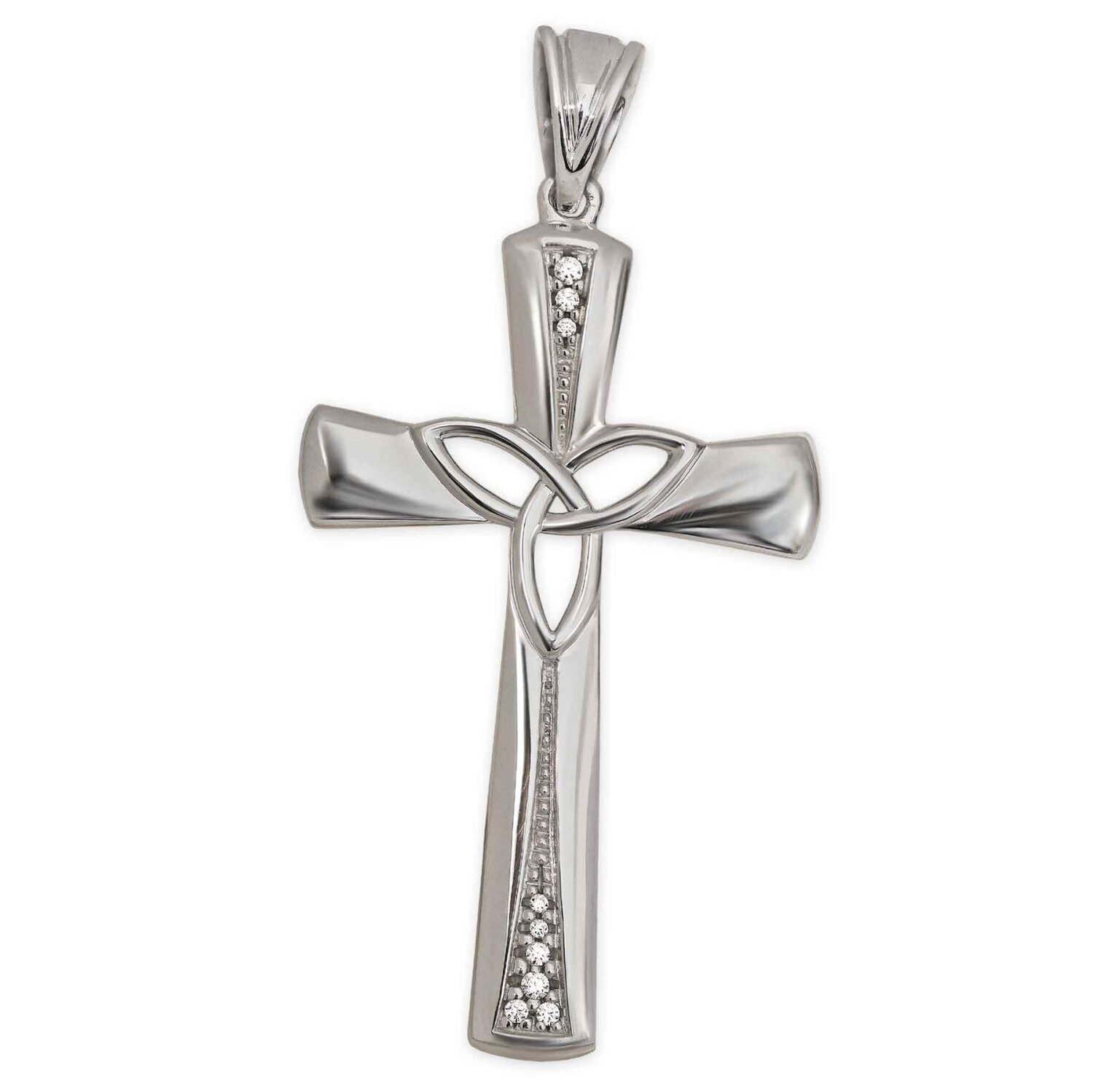 Großes Kreuz 43 mm mit Keltenknoten offen viele Zirkonias Echt Silber 925