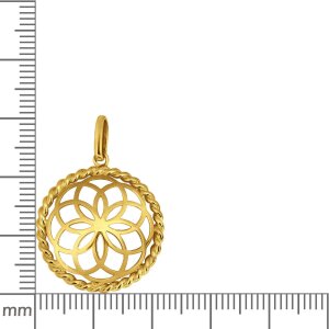 Goldener Anh&auml;nger &Oslash; 22 mm Blume des Lebens Mandala offen Echt Silber 925