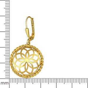 Goldene Ohrringe Ø 22 mm Blume des Lebens Mandala offen vergoldet Echt Silber 925