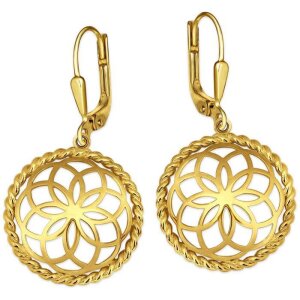 Goldene Ohrringe &Oslash; 22 mm Blume des Lebens Mandala offen vergoldet Echt Silber 925
