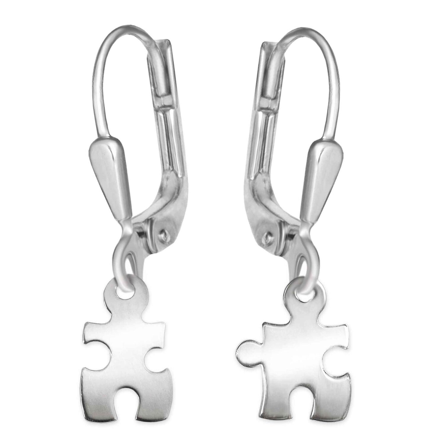 Silberne Ohrringe 2 unterschiedliche Puzzleteile gl&auml;nzend Echt Silber 925