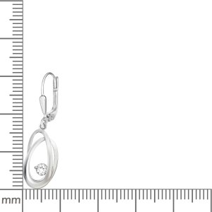 Silberne Ohrringe 2 Ovale 16  mm modern geschwungen mit 1 Zirkonia Echt Silber 925