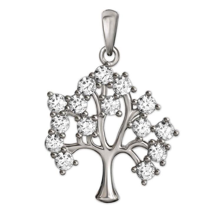 Silberner Anhänger Lebensbaum mit Zirkoniablüten Echt Silber 925 rhodiniert