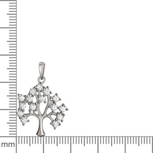 Silberner Anhänger Lebensbaum mit Zirkoniablüten Echt Silber 925 rhodiniert