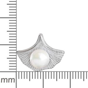 Silberner Anhänger Ginkoblatt 17 mm mit Perle weiß  Echt Silber 925