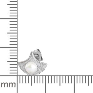 Silberner Ohrstecker Ginkoblatt 11 mm mit Perle weiß  Echt Silber 925