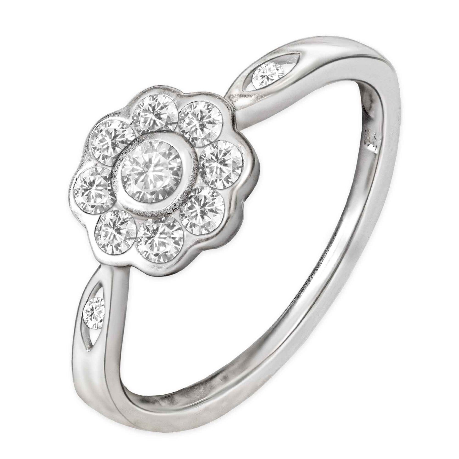 Silberner Ring Blumenmotiv viele Zirkonia Echt Silber 925 wählbare Größe
