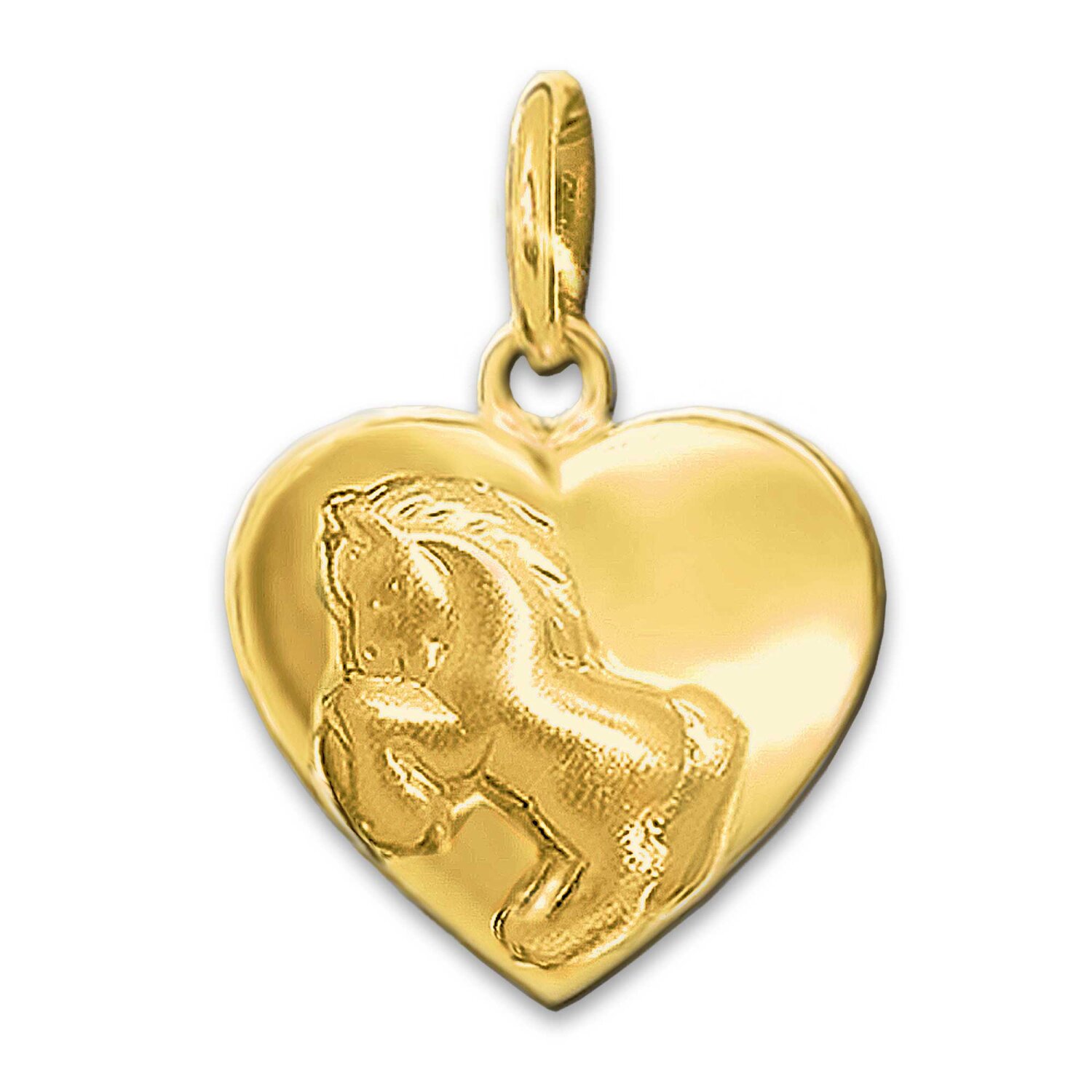 Goldener Anhänger Pferd auf Herz 10 mm beidseitig plastisch 333 Gold