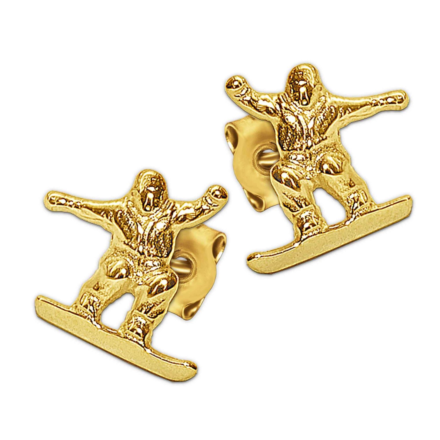 Goldene Ohrstecker als Paar Snowboarder 9 mm glänzend 333 Gold