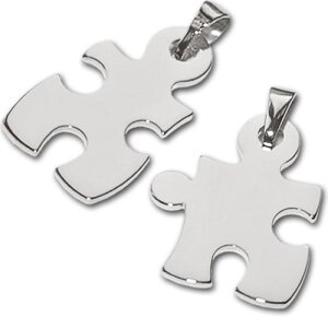 2 Silberne geteilte Puzzle Anh&auml;nger 19 mm gl&auml;nzend Echt Silber 925
