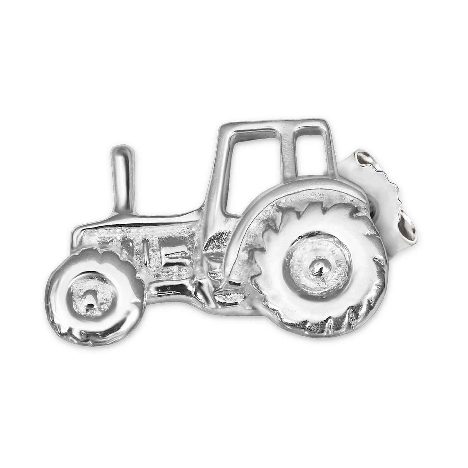 Silberner einzelner Single Ohrstecker Traktor 9 x 6 plastisch ausgeprägt und glänzend Echt Silber 925