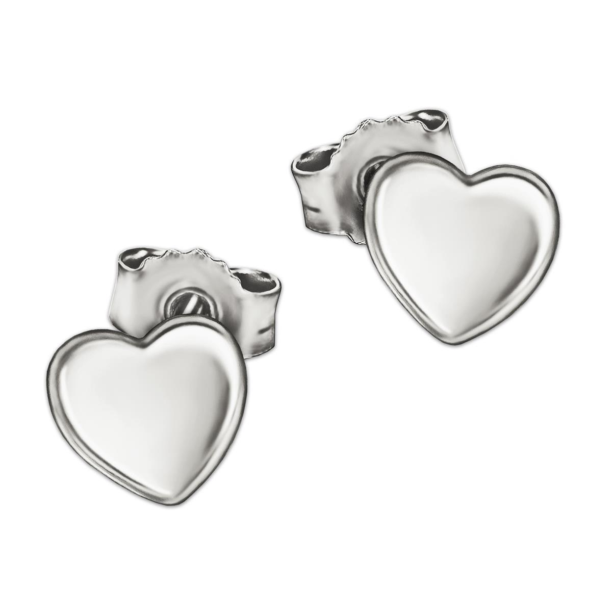 Kleine Herz Ohrringe als Stecker 5 mm leicht gewölbt glänzend schlicht Echt Silber 925