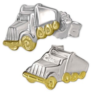 Silberner Ohrring Single-Ohrstecker LKW-Truck teilvergoldet Echt Silber 925