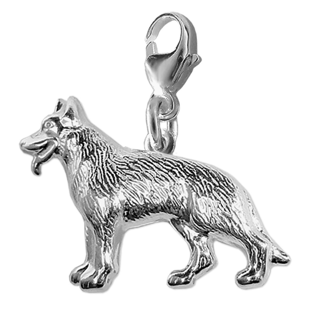 Silberner Charm Anhänger Schäferhund beidseitig figürliche Form glänzend STERLING SILBER 925