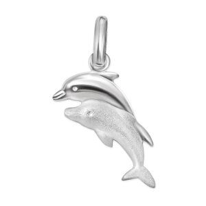 Silberner Anhänger Delfinpaar 16 matt und glänzend kombiniert Echt Silber 925