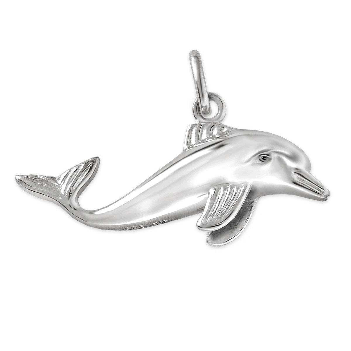 Anhänger 3D Delfin 24 x 9 mm figürliche Form schwimmend Echt Silber 925