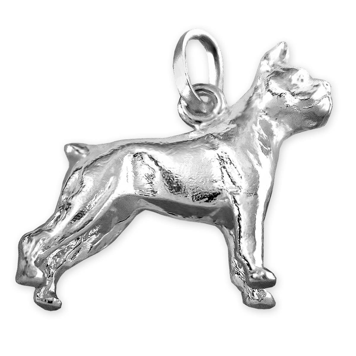 Silberner Boxer Hund beidseitig fig&uuml;rlich gl&auml;nzend Echt Silber 925