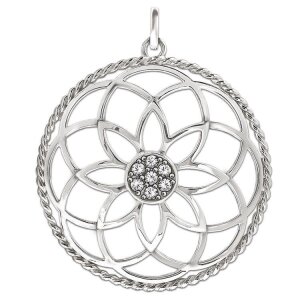 Mandala Anh&auml;nger &Oslash; 40 mm Blume des Lebens mit vielen Zirkoniasteinen Echt Silber 925