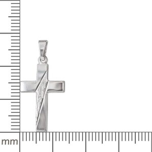 Kreuz Anhänger 21 mm glänzend mit Verzierung Muster quer teils im Diamantschliff  Echt Silber 925