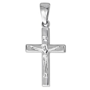Silberner Anh&auml;nger kleines Kreuz 17 mm schlichte Form mit Jesus gl&auml;nzend Echt Silber 925