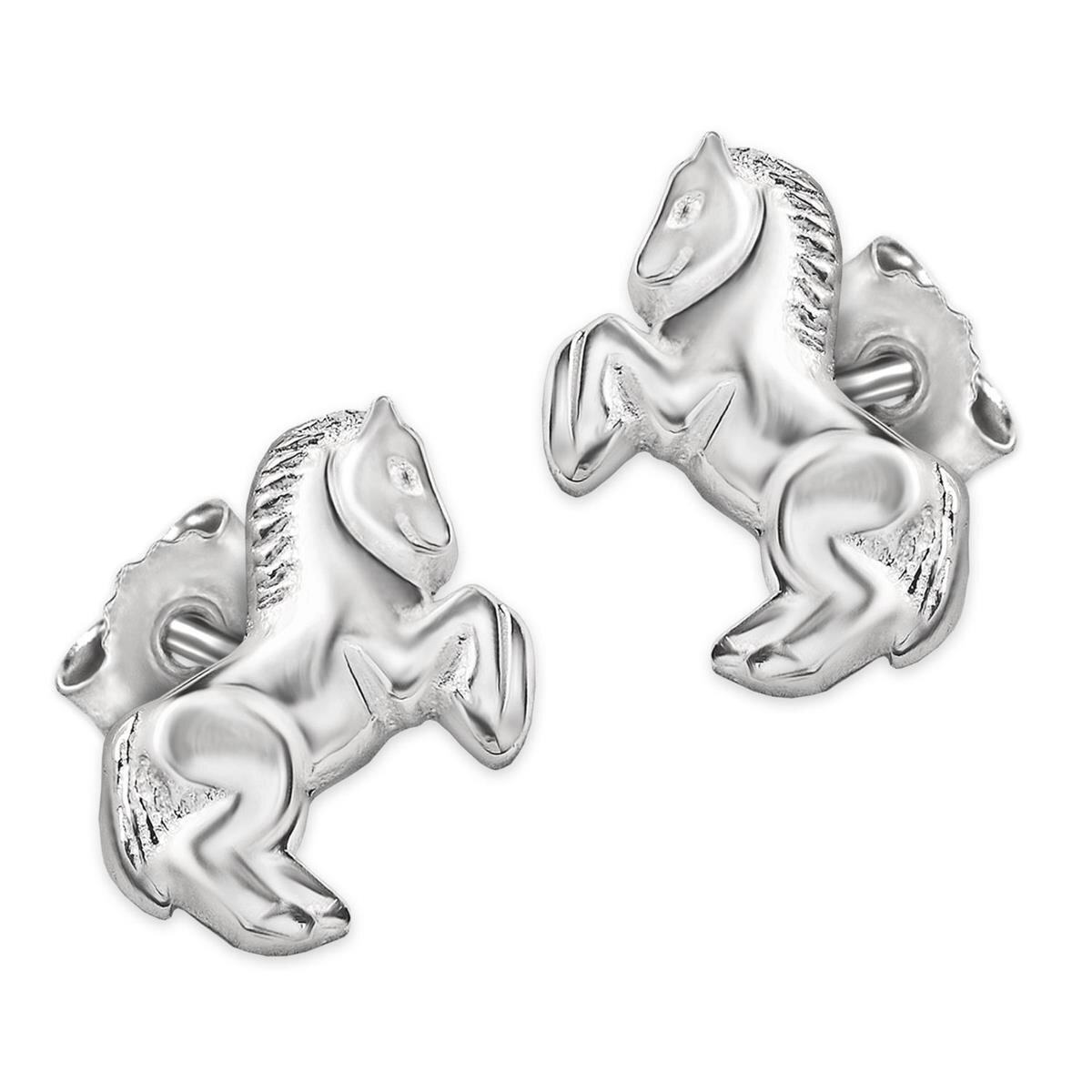 Silberne Ohrstecker Pferd 9 x 7 mm springend gl&auml;nzend Echt Silber 925