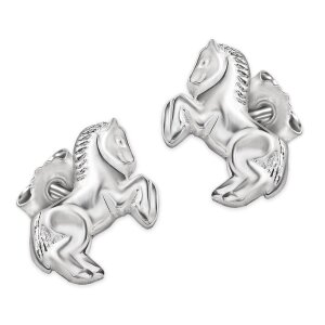Silberne Ohrstecker Pferd 9 x 7 mm springend glänzend Echt Silber 925