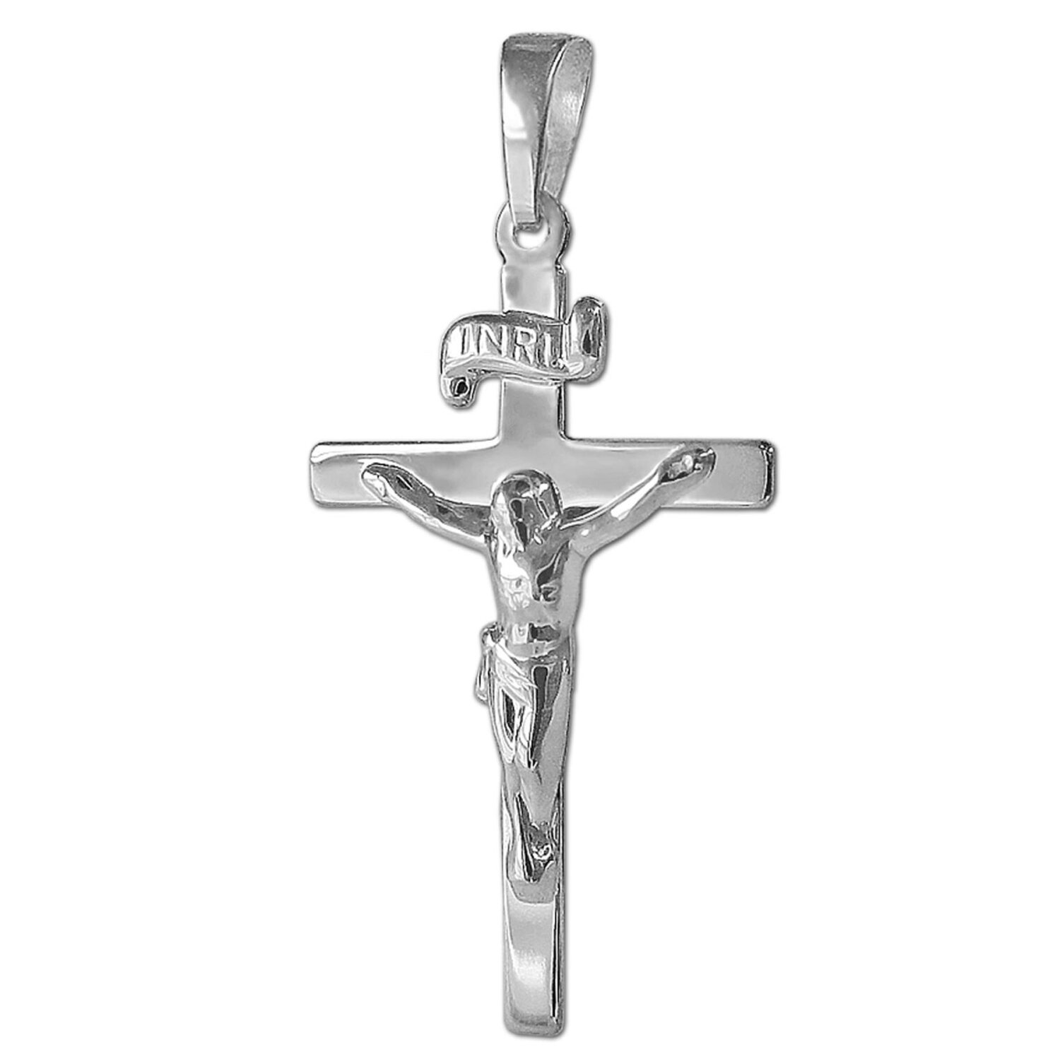 Silberner Anh&auml;nger Jesus Kreuz 25 mm INRI flache Form gl&auml;nzend Echt Silber 925