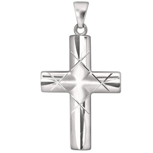 Silbernes Kreuz 32 mm, gewölbte Balken Enden gekerbt,...