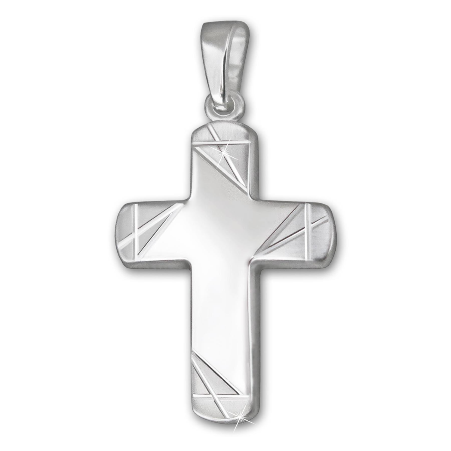 Silbernes Kreuz 20 mm breite Balken, innen glänzend, Kreuzenden matt verziert mit Linien gekreuzt gemustert SILBER 925