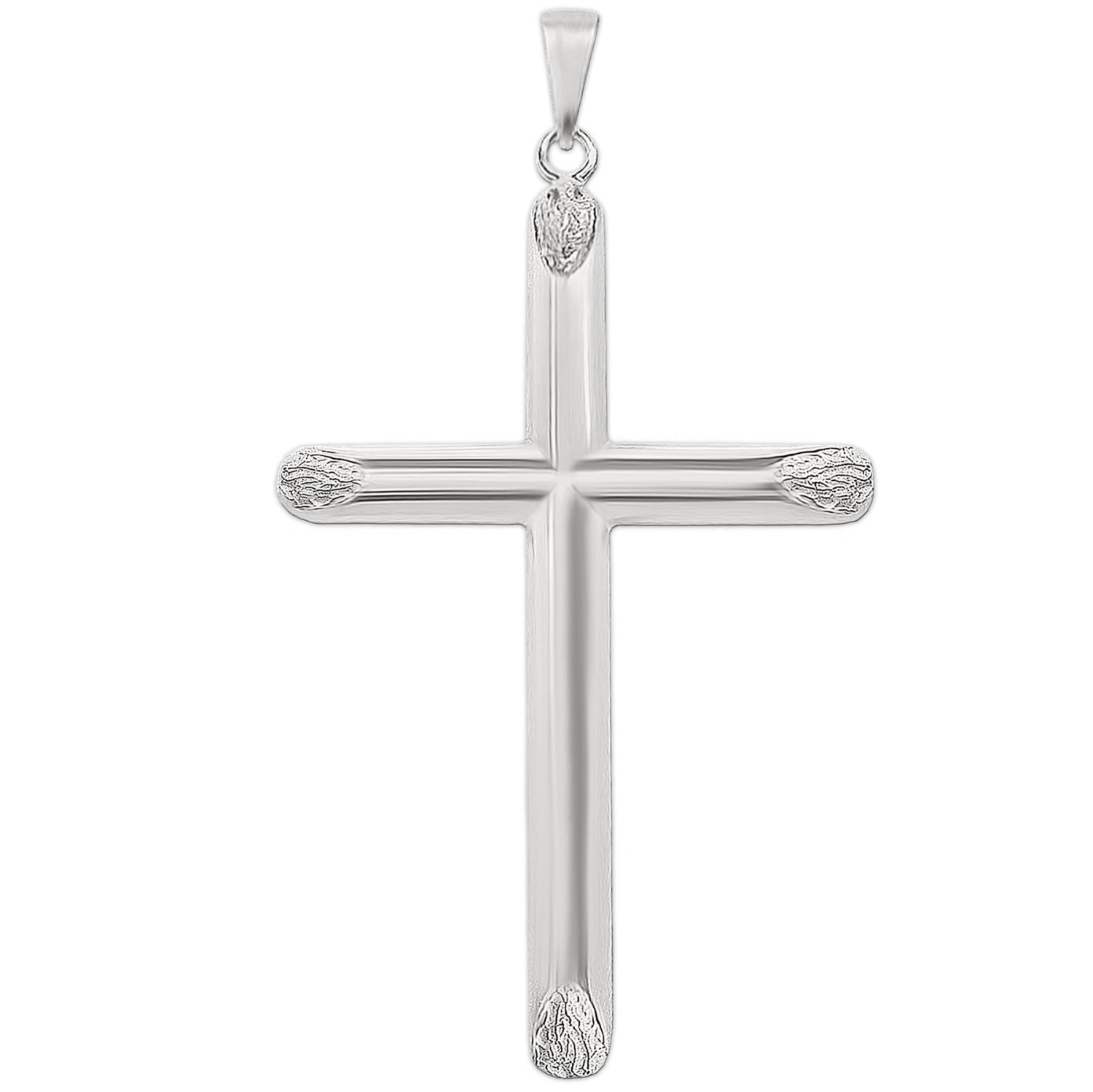 Großes Kreuz 54 mm halbrund glänzend, Enden mit Muster Echt Silber 925
