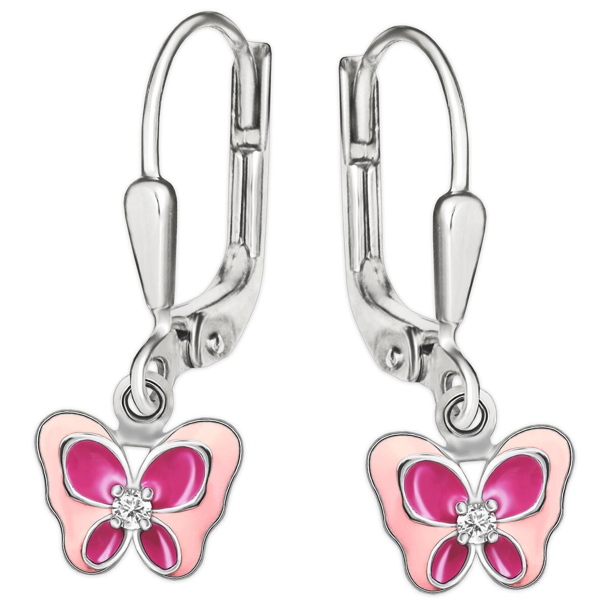 Schmetterling Ohrhänger rosa pink mit Zirkonia Sterling Silber 925