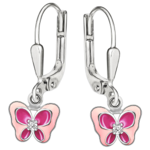 Schmetterling Ohrhänger rosa pink mit Zirkonia Sterling...