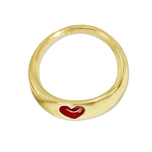 Goldener kleiner Anh&auml;nger Mini Taufring &Oslash; 9 mm schmale flache Form mit Herz rot emailliert gl&auml;nzend 333 Gold