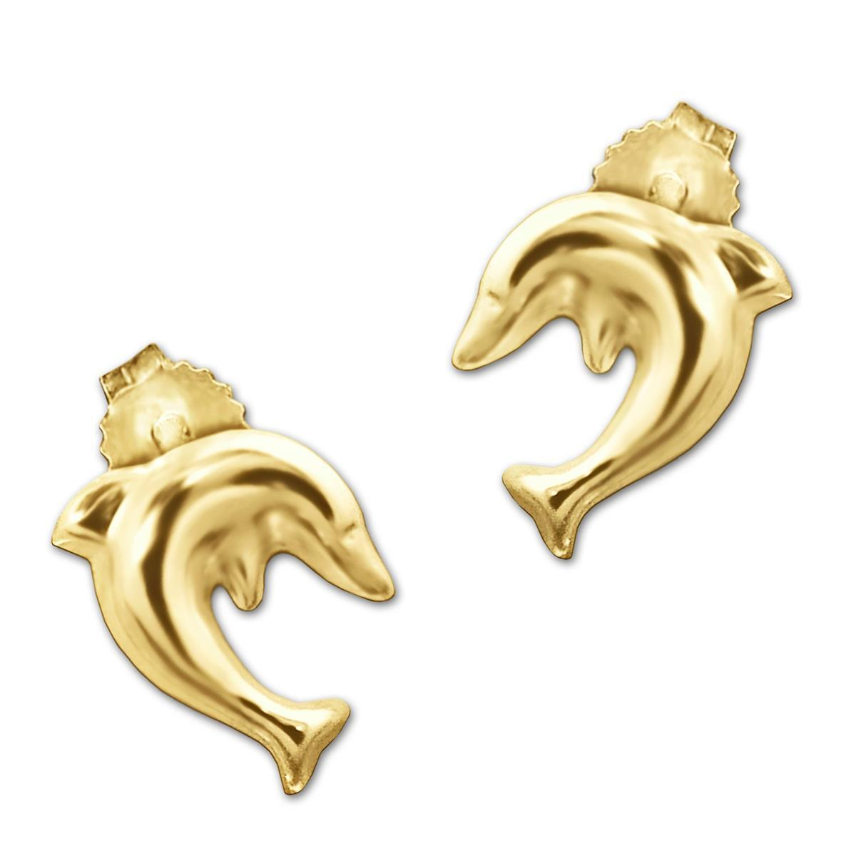 Goldene Ohrstecker kleiner schlichter Mini Delfin 7 x 6 mm glänzend 333 GOLD 8 KARAT