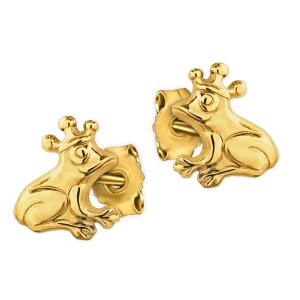Goldene Ohrringe als Stecker 8 mm Frosch mit Krone Froschkönig glänzend 333 Gold