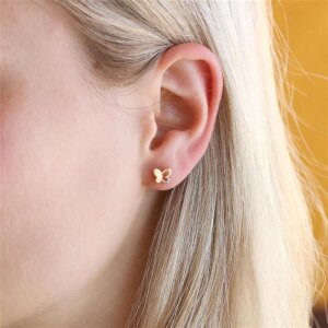 Gold Ohrringe als Stecker Schmetterlinge 7 mm halb matt...