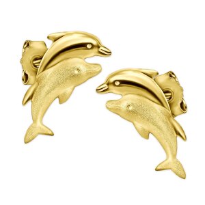 Ohrringe Stecker 2 Delfine springend teilmatt 333 Gold